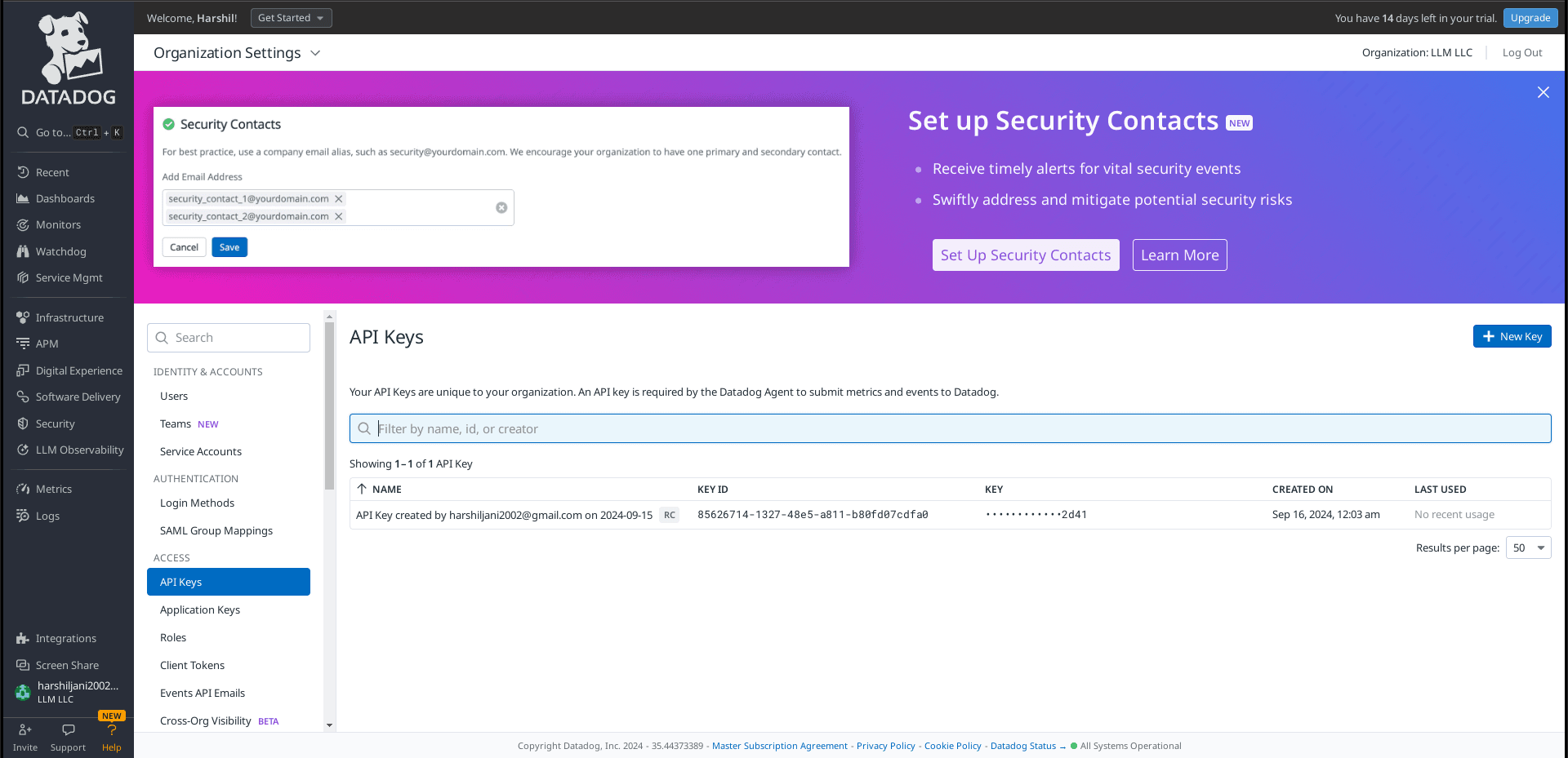 Datadog manage API keys