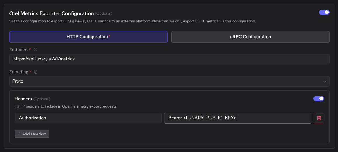 OTEL Metrics Exporter Configuration settings