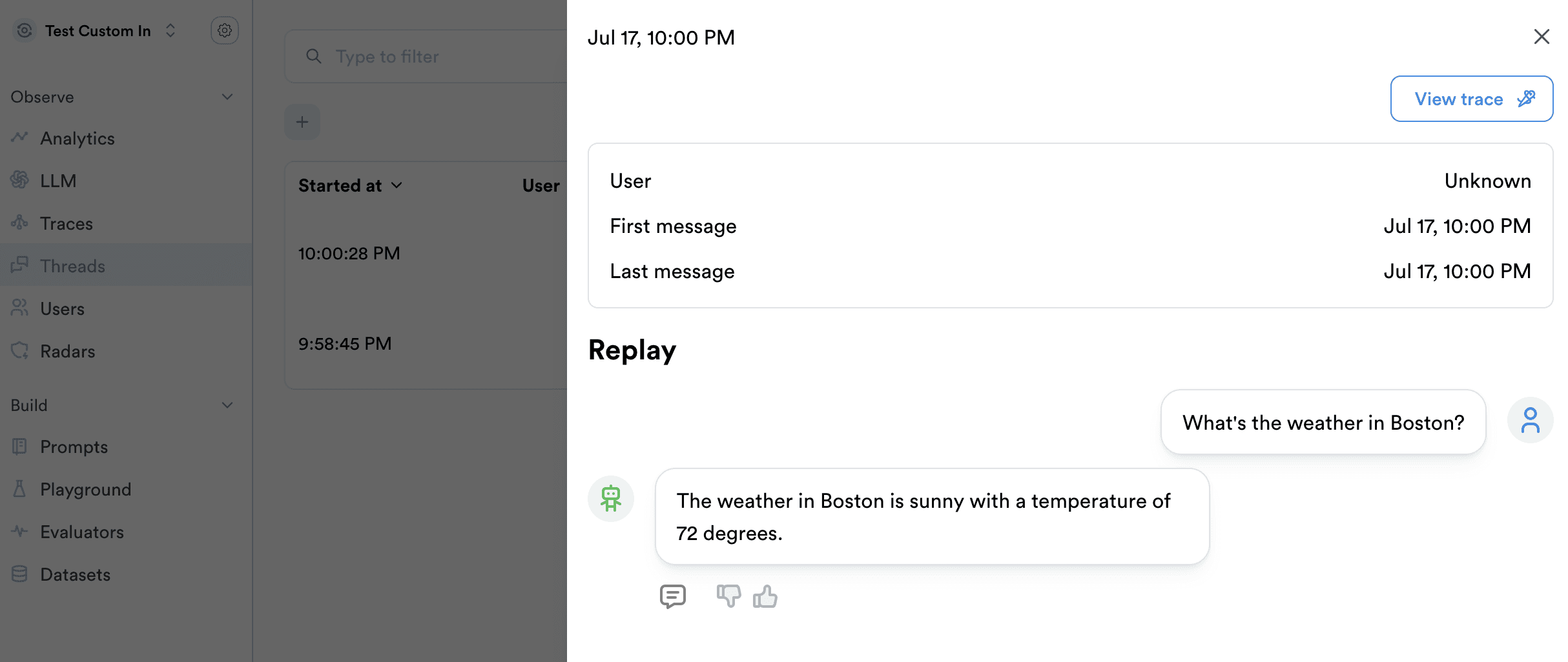 Advanced Traces in Lunary UI